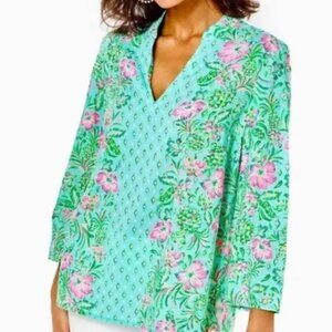 NWOT Lilly Pulitzer Luna Bay Tunic Top in Surf Blue Oh Diamond Girl Size M